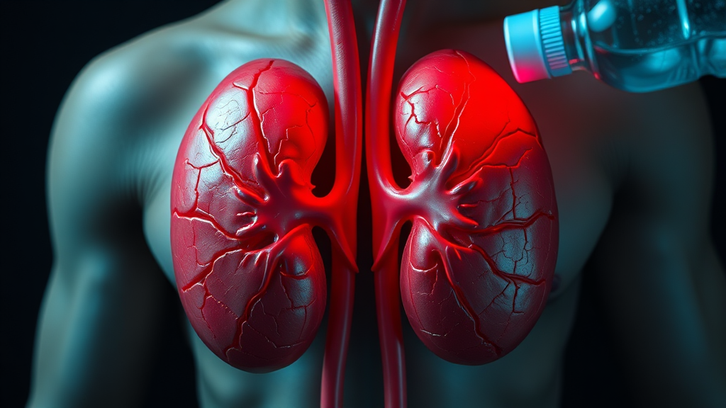 탈수가 신장에 미치는 구체적 영향 (realistic 스타일)