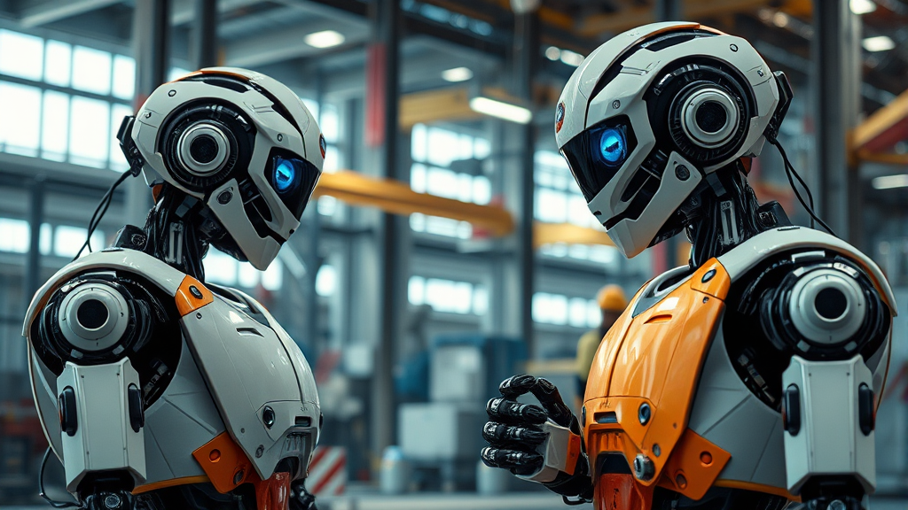 산업 현장의 변화: 휴머노이드 로봇 도입의 배경과 효과 (realistic 스타일)