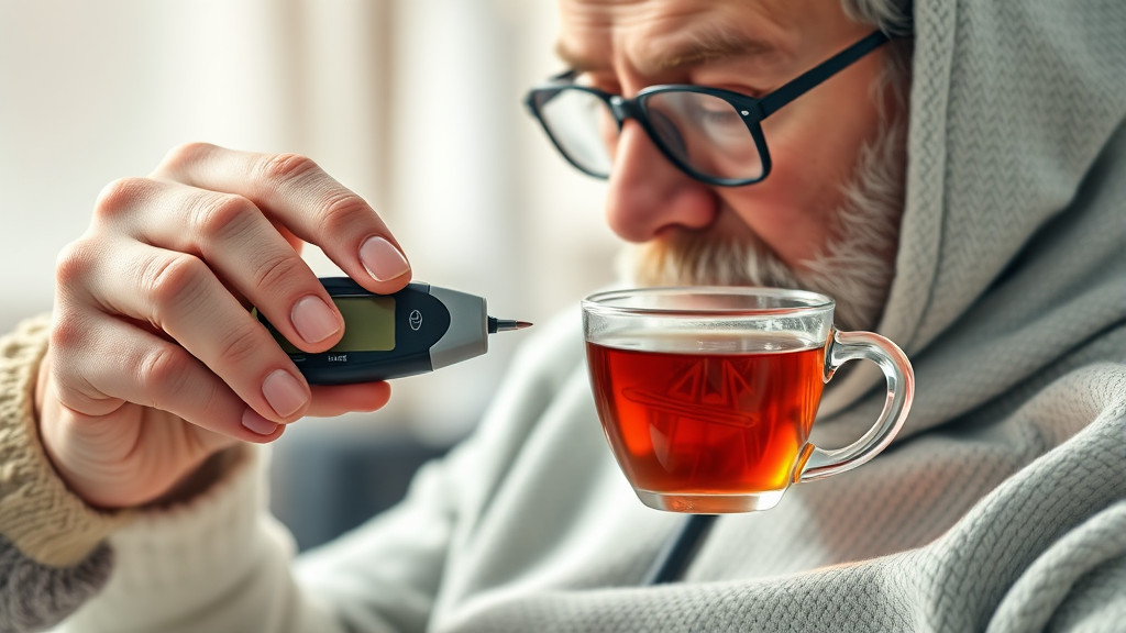 감기 시 혈당 체크 및 관리 (realistic 스타일)