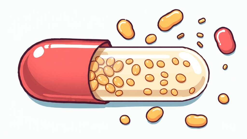 간편한 섭취, 장까지 안전하게! (cartoon 스타일)