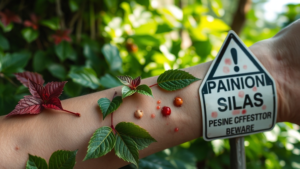 옻의 부작용 및 주의사항 (realistic 스타일)