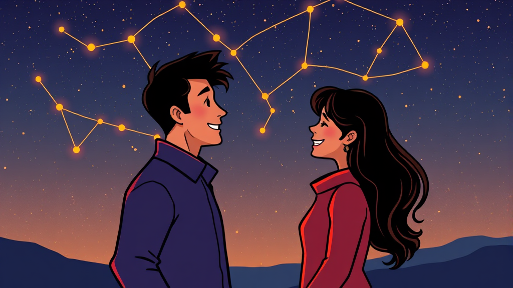 별자리 궁합 활용법 (cartoon 스타일)