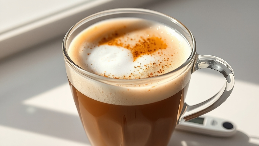 카페라떼 속 당 성분, 혈당에 영향은? (realistic 스타일)