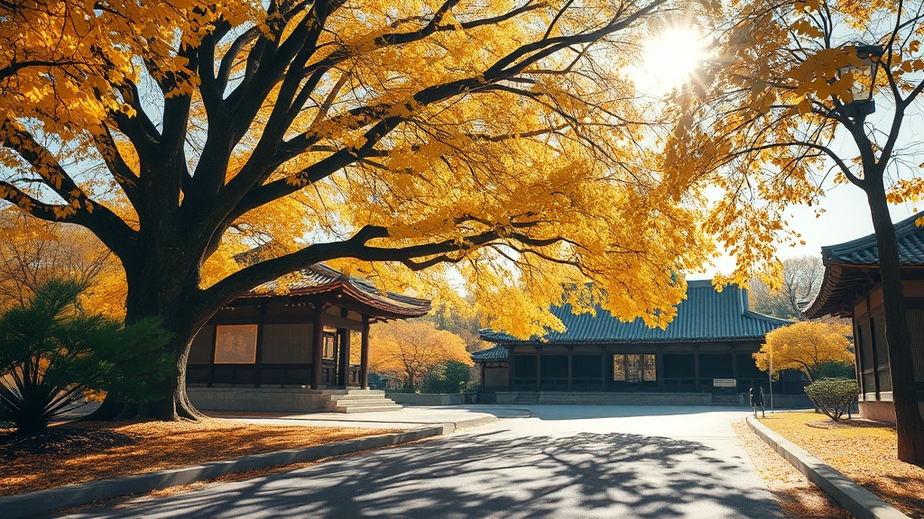 운문사 은행나무길: 황금빛 물결 (realistic 스타일)