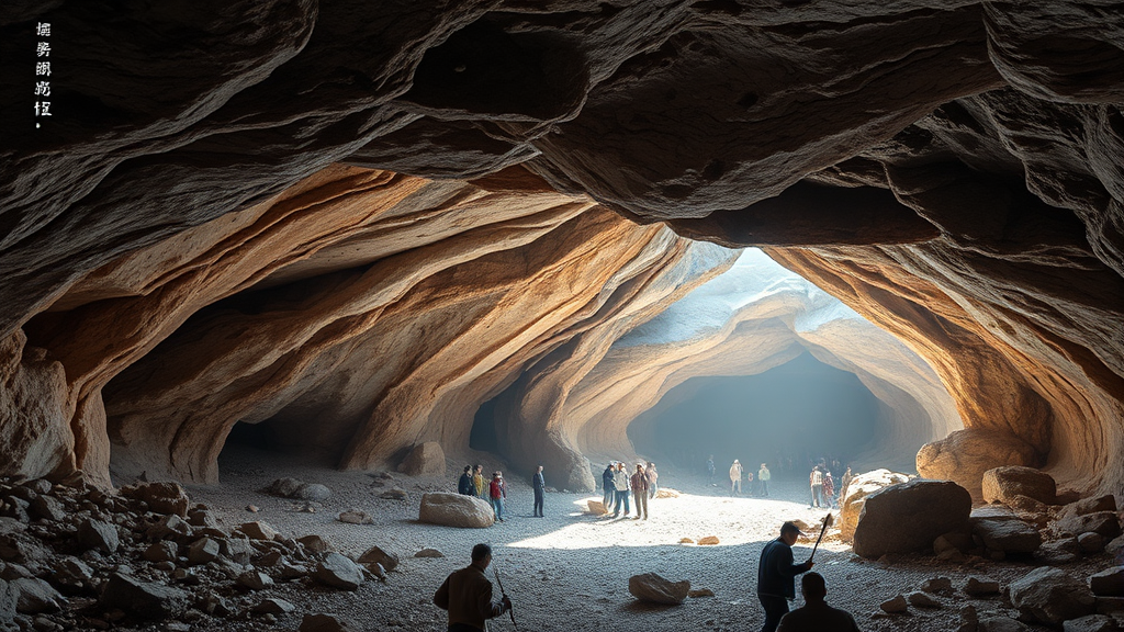 광물과 함께하는 활옥동굴의 역사 (realistic 스타일)