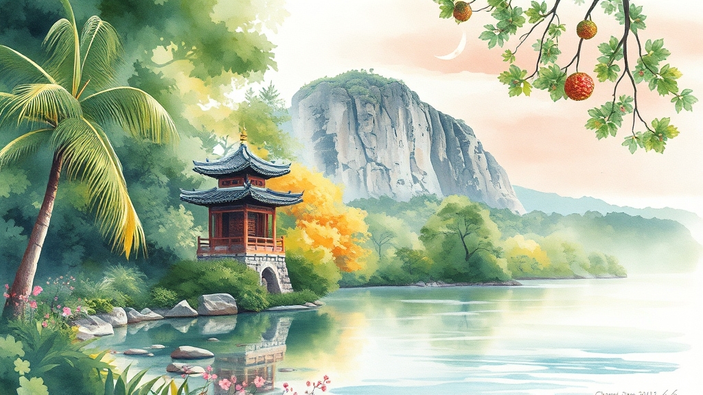 청남대 주요 시설 및 관람 코스 (watercolor 스타일)