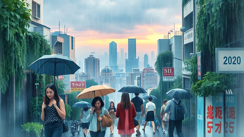 과거 장마 사례와 2025년 전망 비교 (watercolor 스타일)