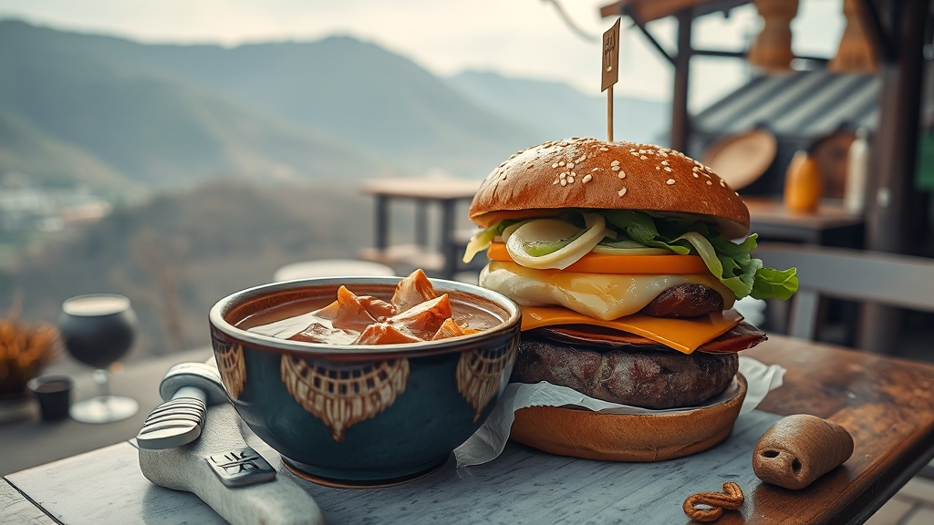 등산 후 즐기는 맛집 (realistic 스타일)