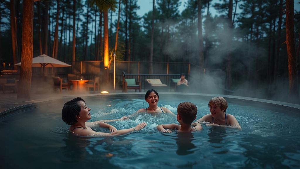 노천탕 이용 & 힐링 포인트 (realistic 스타일)