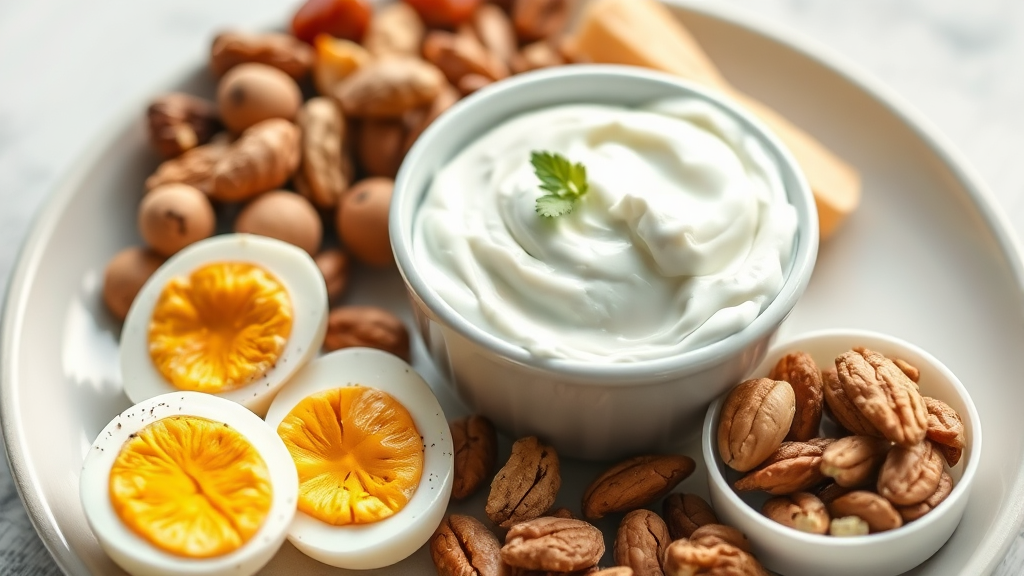 혈당 관리에 도움 되는 단백질 간식 (realistic 스타일)