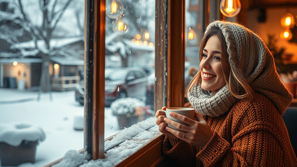 첫눈 오는 날, 왜 카페일까? (realistic 스타일)