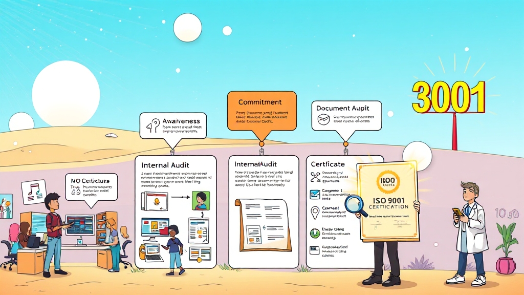 ISO 9001 인증, 어떻게 받을까요? (cartoon 스타일) (재시도)