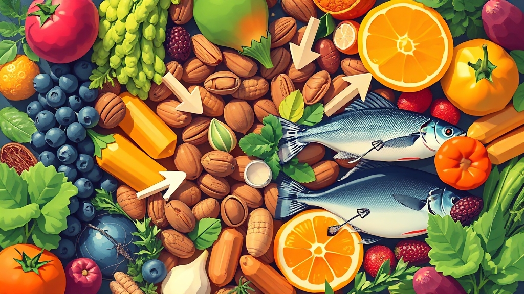 관절 건강 필수 영양소 & 추천 음식 (illustration 스타일)