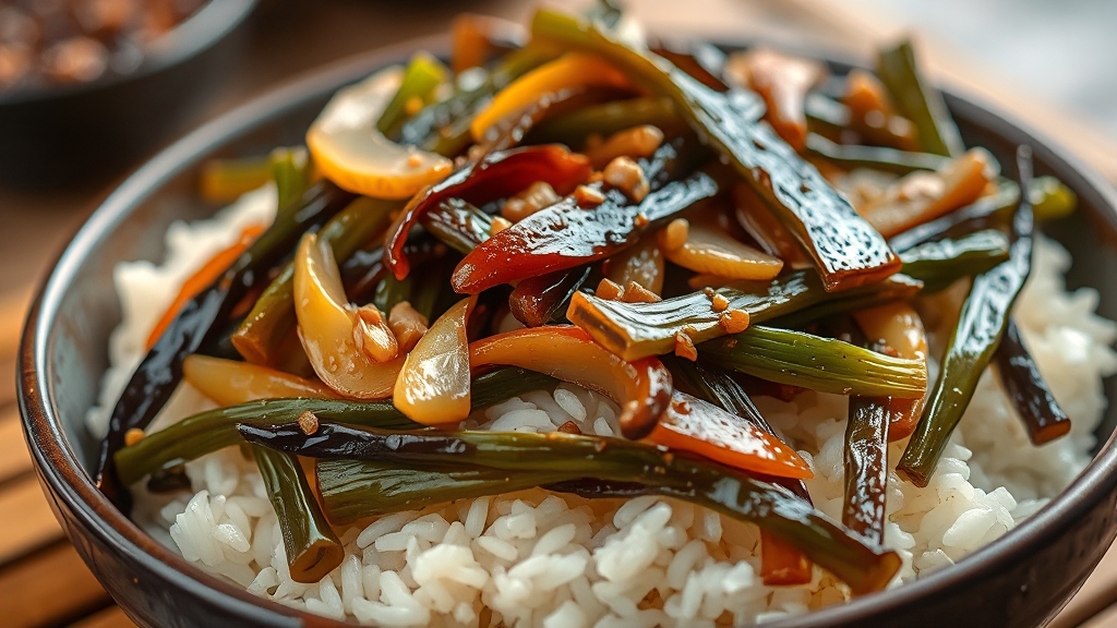 미역줄기볶음 레시피 (realistic 스타일)