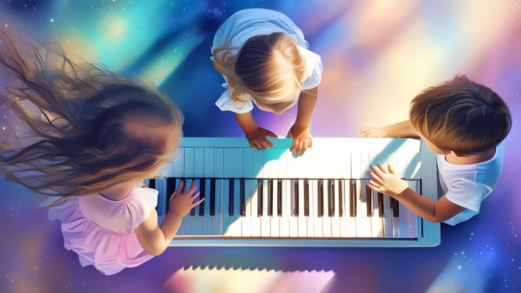 2층 시설: 상상력을 자극하는 음악 체험 공간 (watercolor 스타일)