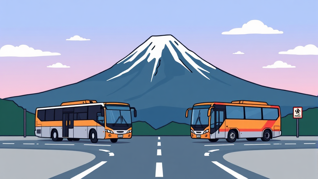 후지산 버스투어 vs 자유여행: 당신에게 맞는 선택은? (cartoon 스타일)