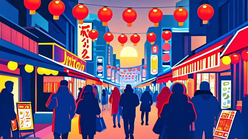 더 원파이브: 쇼핑과 미식의 중심지 (illustration 스타일)