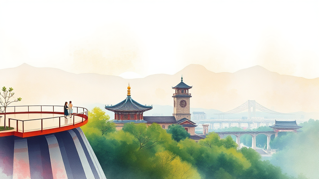 용마산 스카이워크 주변 명소 및 즐길 거리 (watercolor 스타일)