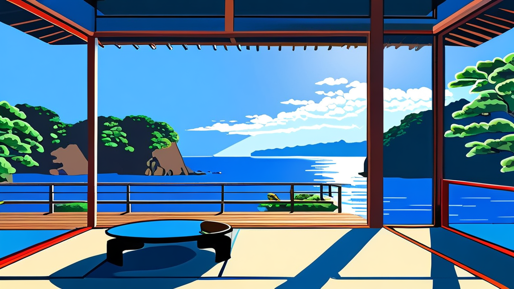 아름다운 벳푸의 품격: 덴쿠 유보 세이카이소의 매력 (cartoon 스타일)