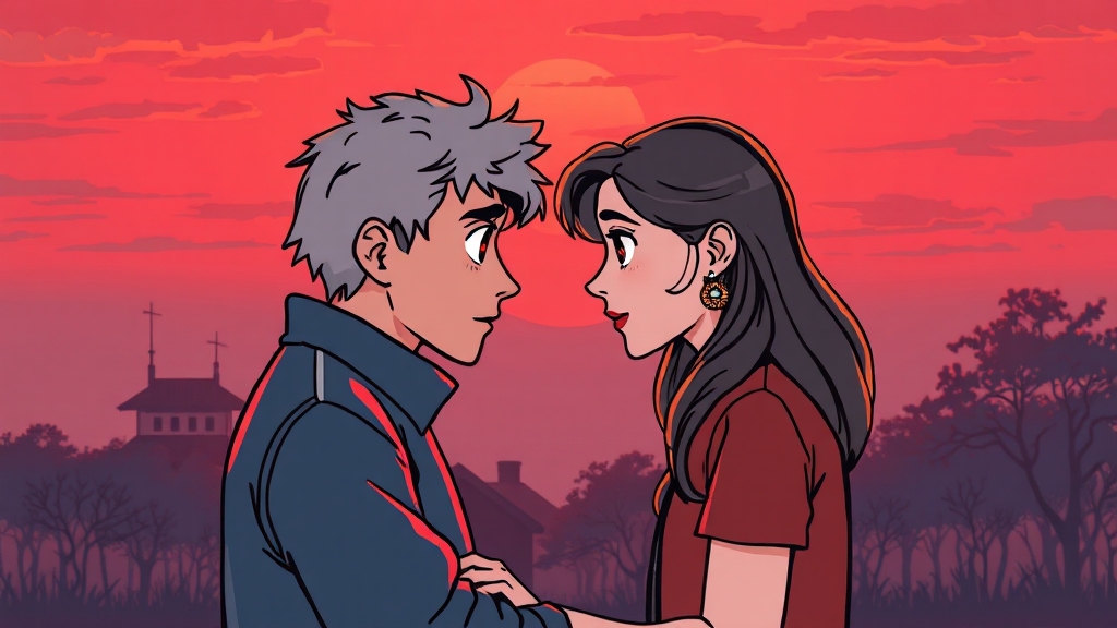 엇갈리는 운명과 깊은 갈등 (cartoon 스타일)