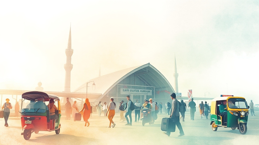 라오스 입국 절차 및 공항 이용 정보 (watercolor 스타일)