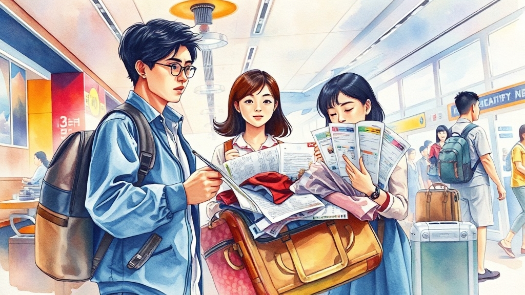 항공권 및 숙박 예약: 시기와 팁 (watercolor 스타일)