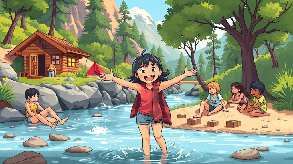 캠핑장 주변 즐길거리 (cartoon 스타일)