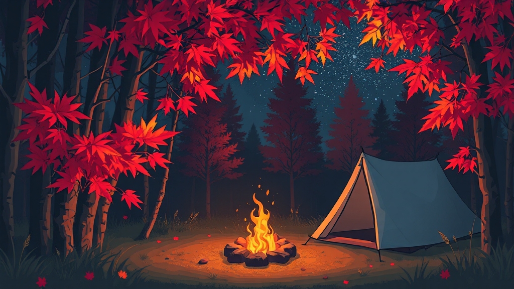 가을 캠핑 최적의 시기 (illustration 스타일)