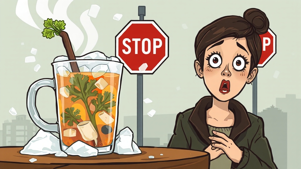 우엉차 부작용 및 섭취 시 주의사항 (cartoon 스타일)