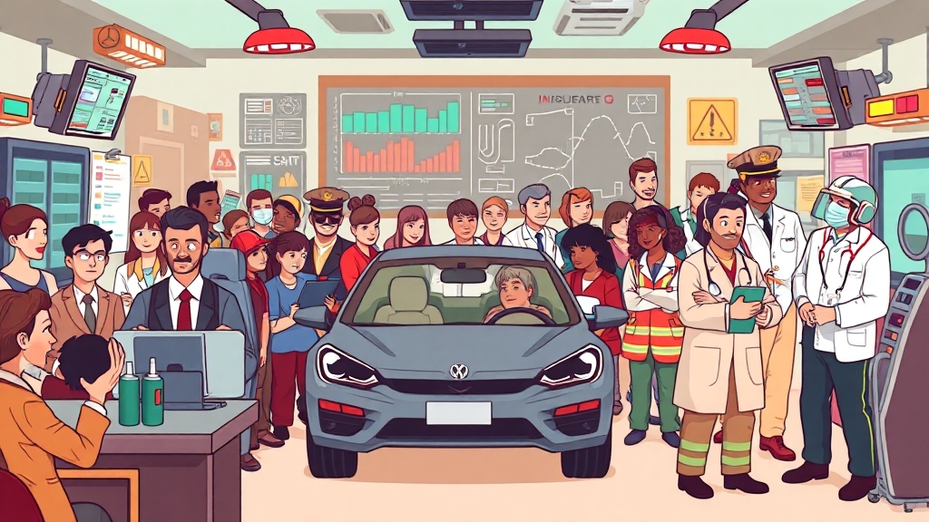 산재보험, 자동차보험 동시 활용 (cartoon 스타일)