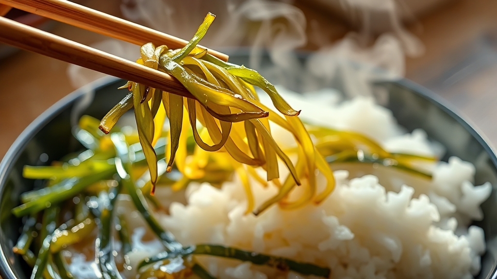 미역줄기볶음 인기 비결 (realistic 스타일)