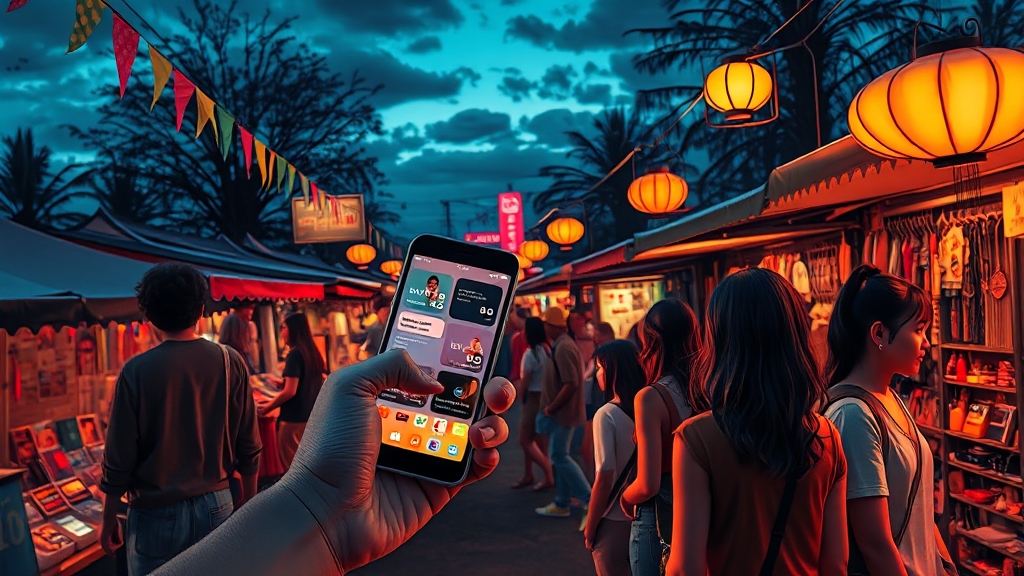 벼룩시장 관련 앱 및 온라인 플랫폼 활용 (realistic 스타일)