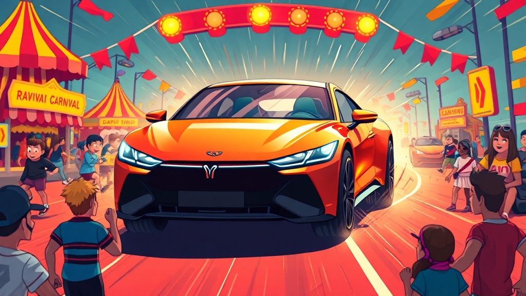 카니발 하이브리드 엔진 성능 (cartoon 스타일)