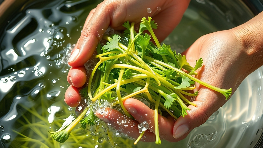 미역줄기 손질 및 염분 제거 (realistic 스타일)