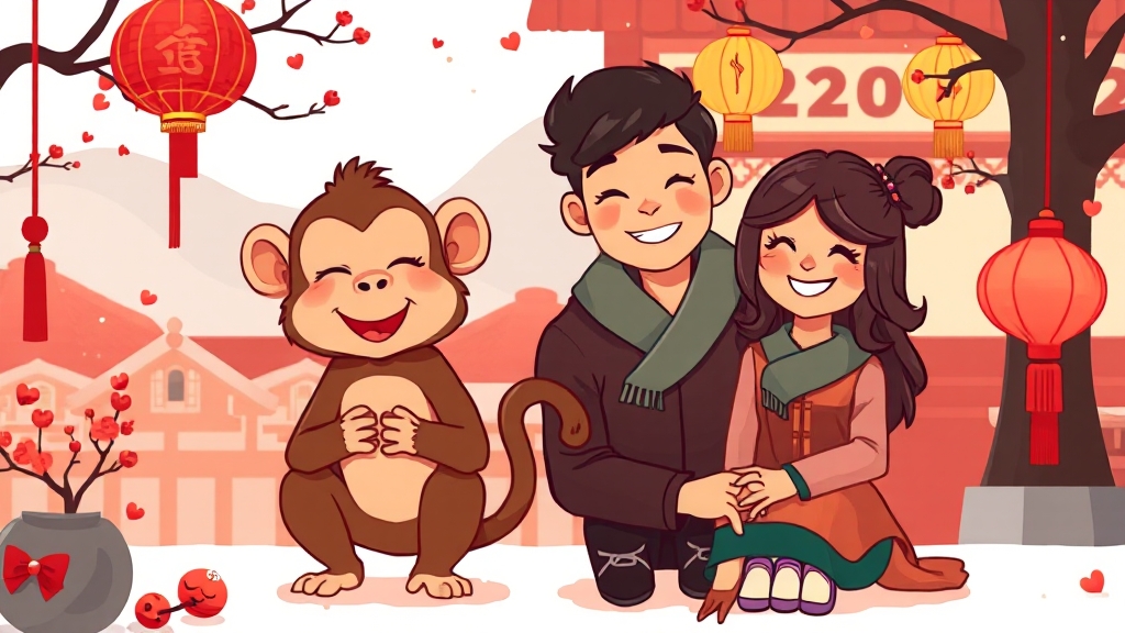 2026년 원숭이띠 애정운 (cartoon 스타일)