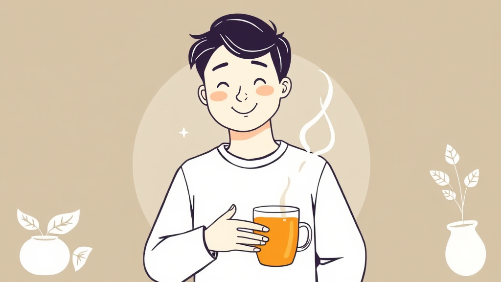 속 편한 하루, 소화 불량과 멀미 해결사 (illustration 스타일)