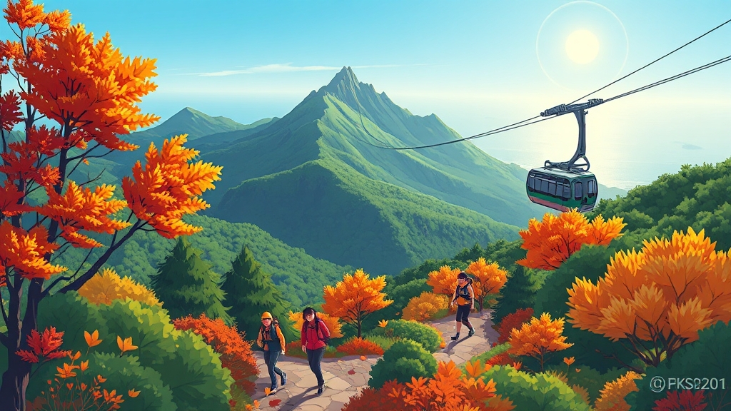 설악산 국립공원: 트레킹과 풍경 (cartoon 스타일)