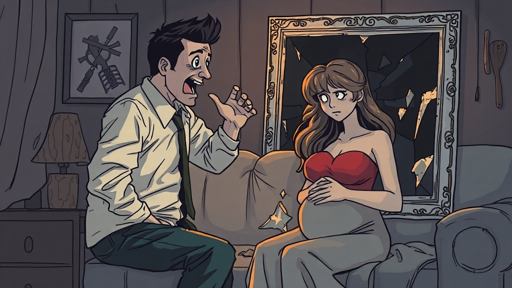 고주현의 문제점과 아내의 고통 (illustration 스타일)