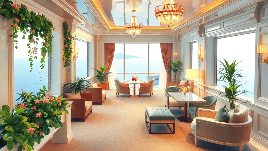 럭셔리 크루즈 내부 시설 (watercolor 스타일)