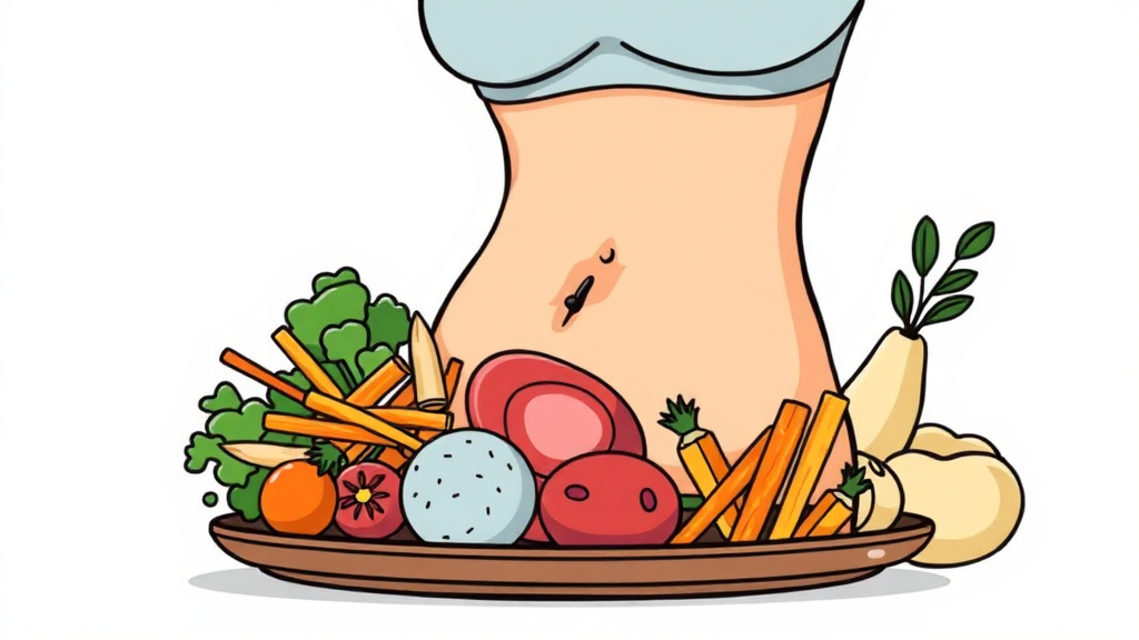 건강한 식습관: 뱃살 줄이는 식단의 핵심 (illustration 스타일)