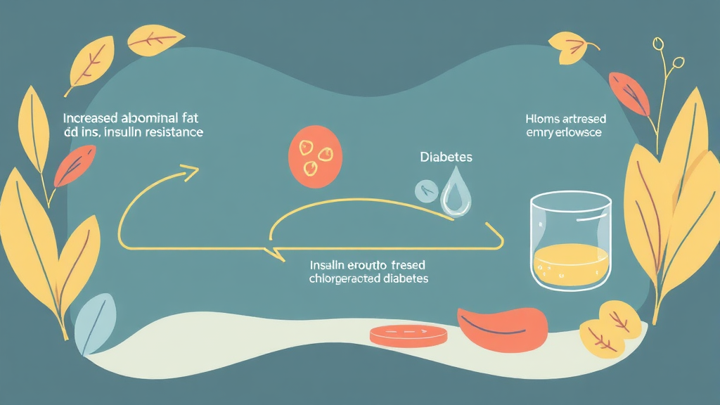 폐경 후 당뇨병 위험 증가의 복합적 원인 (illustration 스타일)