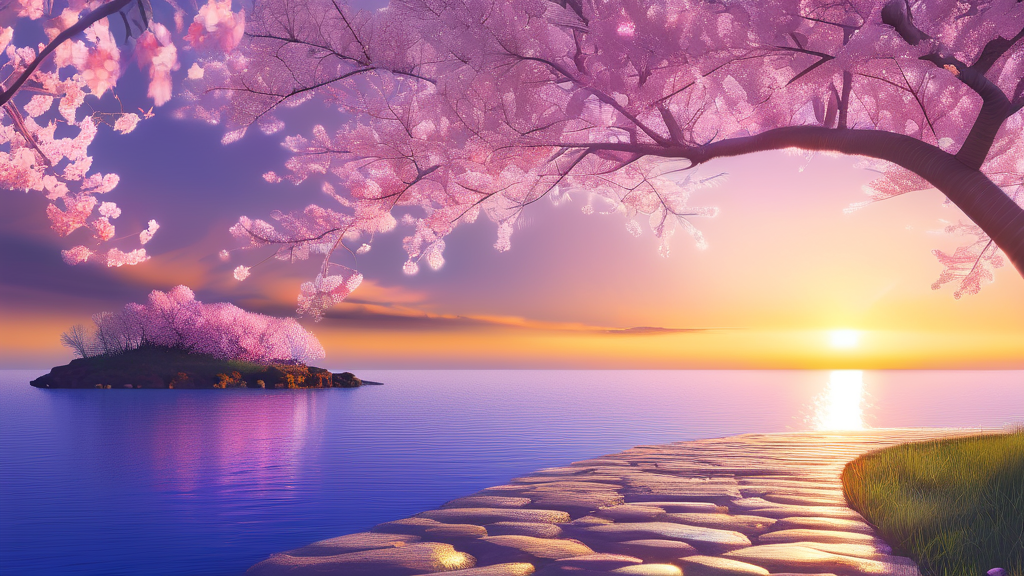 달맞이섬: 동화 같은 벚꽃과 함께하는 낭만 산책 (realistic 스타일)