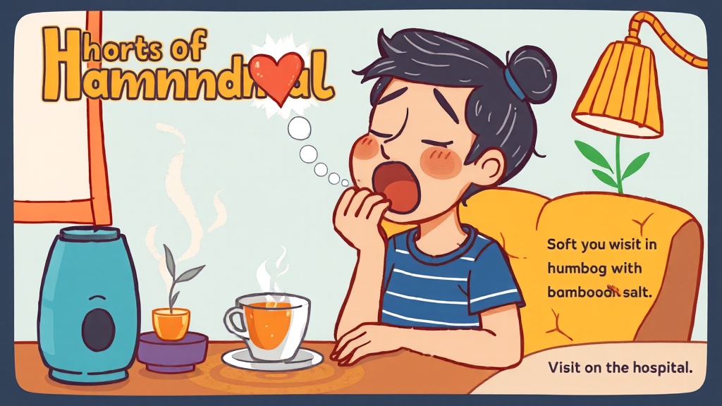 목 통증 완화 & 병원 방문 시점 (cartoon 스타일)