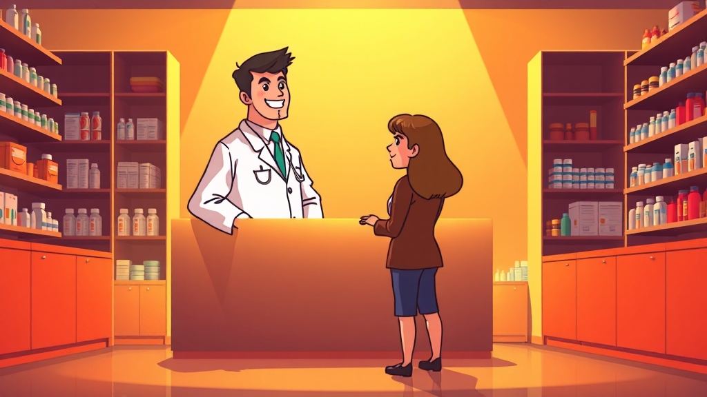 약국 이용 시 주의사항 (cartoon 스타일)