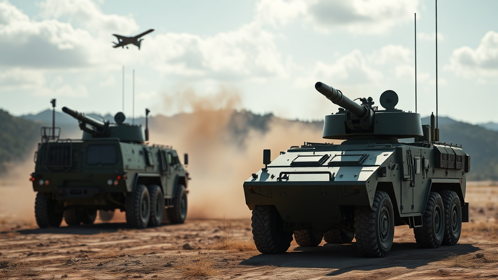 해외 방산 시장 동향 (realistic 스타일)