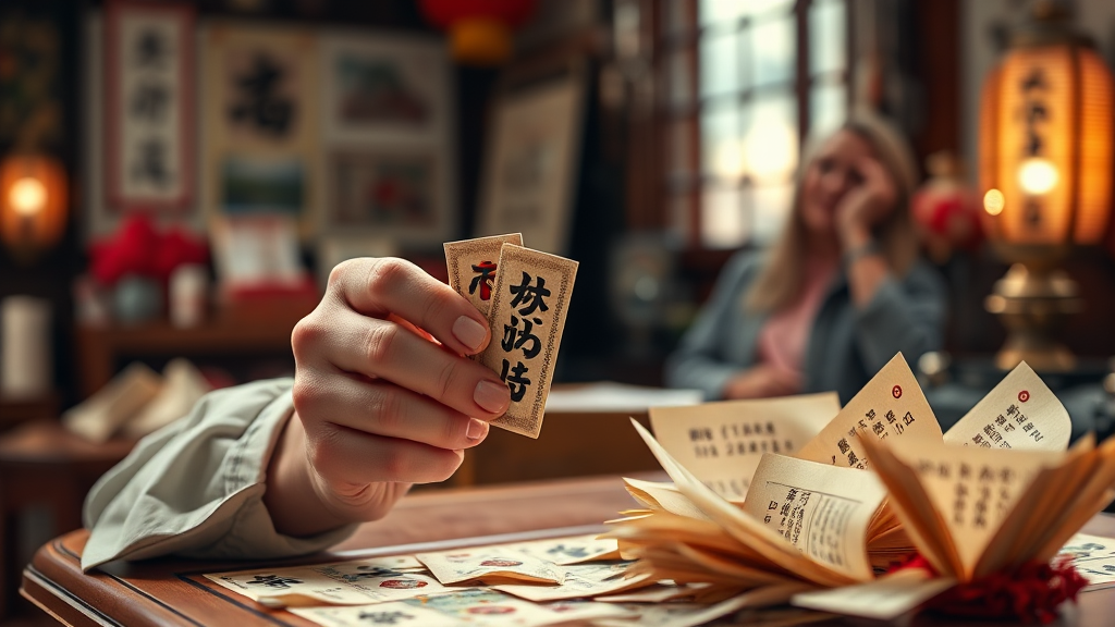 신토정비결부터 애정운까지, 다채로운 운세 항목 탐색 (realistic 스타일)