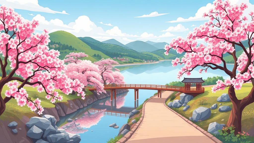 벚꽃백리길 주변, 놓치면 후회할 관광지 (cartoon 스타일)