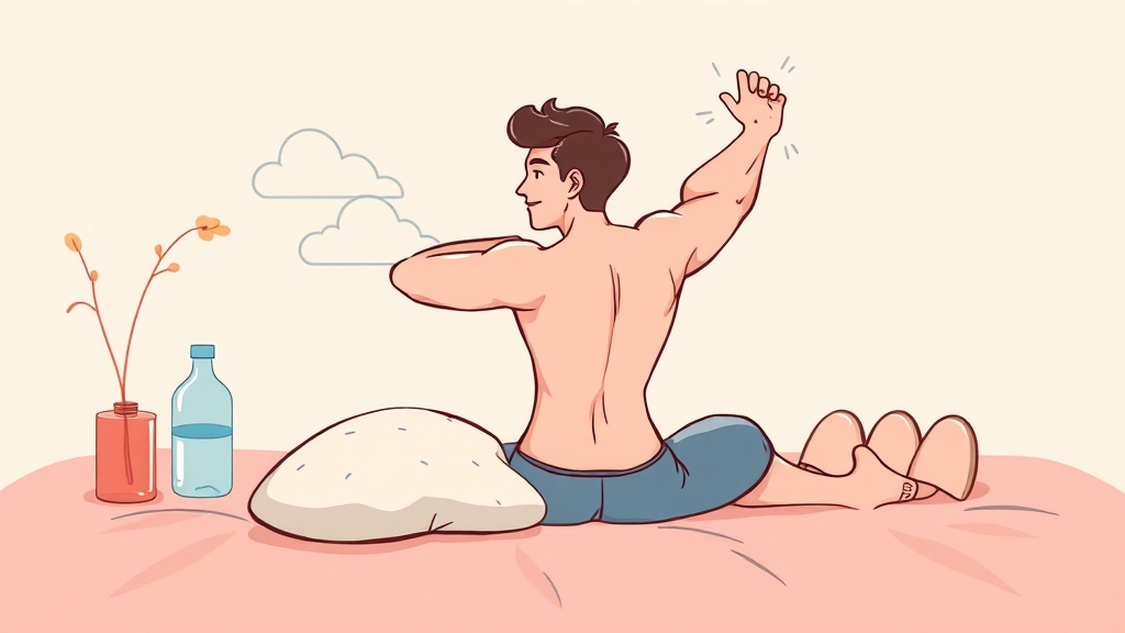 뒷골 통증 완화 생활 습관 (cartoon 스타일)