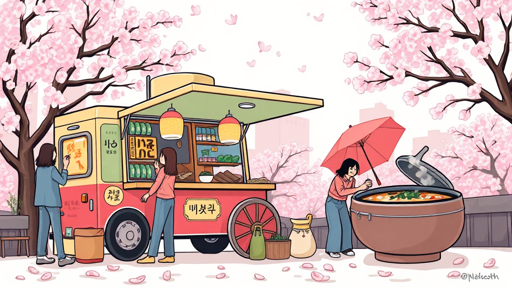 봄꽃 명소와 함께 즐기는 충청북도 먹거리 탐방 (illustration 스타일)