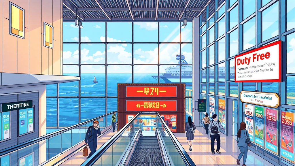 부산항 국제 여객터미널 이용 (illustration 스타일)